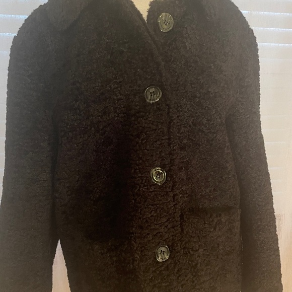 LOLA Black Faux Fur Jacket, Made in Italy Front Buttons Closure, Size L Pockets - Picture 9 of 16